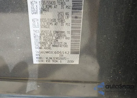 2014 Nissan Pathfinder Platinum from USA, damaged, VIN 5N1AR2MM1EC606542